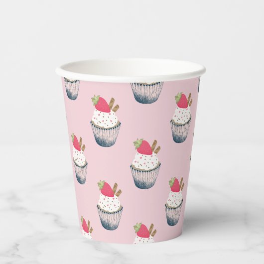 Cupcake verjaardagsfeestje kopjes – Schattige roze Papieren Bekers (Voorkant)
