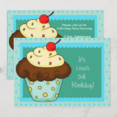 Cupcake verjaardagsfeestje uitnodigingen (Voorkant / Achterkant)