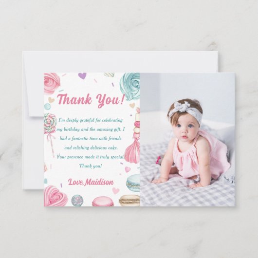 Cupcake verjaardagsfeestje zo lief Snoep Bedankkaart (Voorkant)