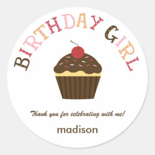 Cupcake Verjaardagsmeisje Favor Sticker / Envelope