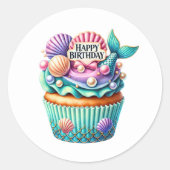Cupcake Verjaardagsstickers Ronde Sticker (Voorkant)