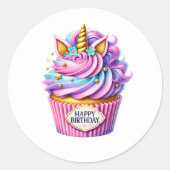 Cupcake Verjaardagsstickers Ronde Sticker (Voorkant)