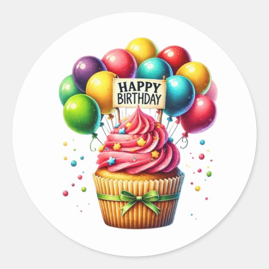 Cupcake Verjaardagsstickers Ronde Sticker (Voorkant)