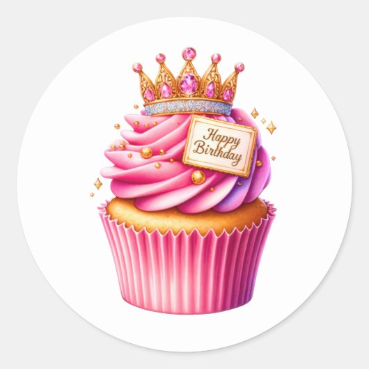 Cupcake Verjaardagsstickers Ronde Sticker (Voorkant)