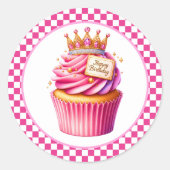 Cupcake Verjaardagsstickers Ronde Sticker (Voorkant)