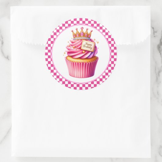 Cupcake Verjaardagsstickers Ronde Sticker (Tas)