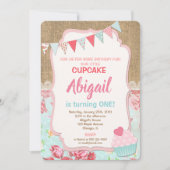 Cupcake verjaardagsuitnodiging meisje 1e verjaarda kaart (Voorkant)