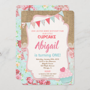 Cupcake verjaardagsuitnodiging meisje 1e verjaarda kaart