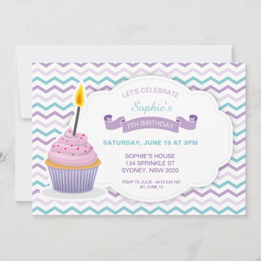 Cupcake verjaardagsuitnodiging - V1 Kaart (Voorkant)