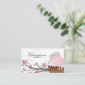 Cupcake Visitekaartje bakkerij bloemenblauw wit (Staand voorkant)