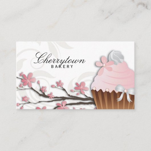 Cupcake Visitekaartje bakkerij bloemenblauw wit (Voorkant)
