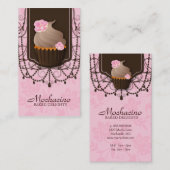 Cupcake Visitekaartje Bloem roze bruin pareltje (Voorkant / Achterkant)