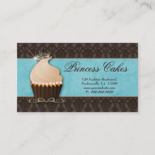 Cupcake Visitekaartje Crown Blue Damask