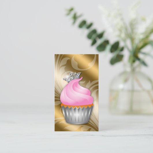 Cupcake Visitekaartje Crown Classy Gold Bronze (Staand voorkant)