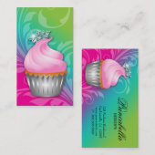 Cupcake Visitekaartje Crown Classy Pink Green (Voorkant / Achterkant)