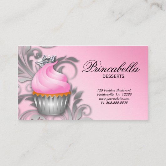 Cupcake Visitekaartje Crown Classy Silver Pink (Achterkant)
