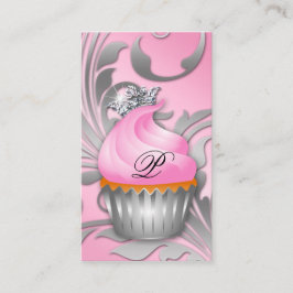 Cupcake Visitekaartje Crown Classy Silver Pink
