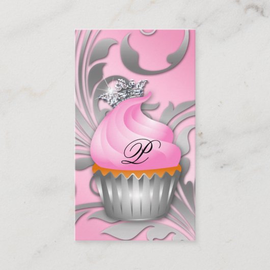 Cupcake Visitekaartje Crown Classy Silver Pink (Voorkant)