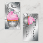 Cupcake Visitekaartje Crown Classy Silver Pink 2 (Voorkant / Achterkant)