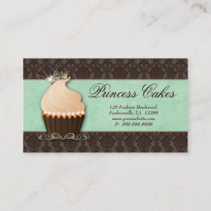 Cupcake Visitekaartje Crown Mint Brown Damask