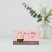 Cupcake Visitekaartje Crown Pink Brown Cream (Staand voorkant)