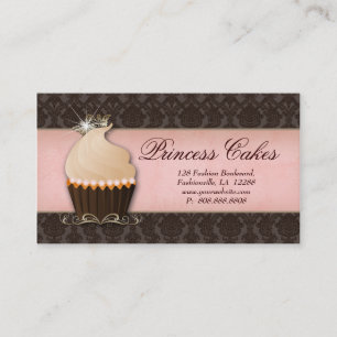 Cupcake Visitekaartje Crown Pink Brown Damask