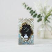 Cupcake Visitekaartje Elegant Damask Blue Gold (Staand voorkant)