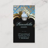 Cupcake Visitekaartje Elegant Damask Blue Gold (Achterkant)
