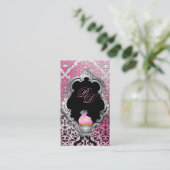 Cupcake Visitekaartje Elegant Damask Pink Black (Staand voorkant)