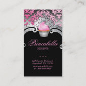 Cupcake Visitekaartje Elegant Damask Pink Black (Achterkant)