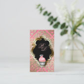 Cupcake Visitekaartje Elegant Damask Pink Gold (Staand voorkant)