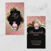 Cupcake Visitekaartje Elegant Damask Pink Gold (Voorkant / Achterkant)