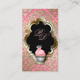 Cupcake Visitekaartje Elegant Damask Pink Gold