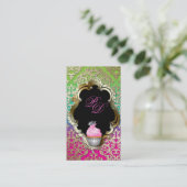 Cupcake Visitekaartje Elegant Damask Pink Green (Staand voorkant)