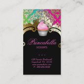 Cupcake Visitekaartje Elegant Damask Pink Green (Achterkant)