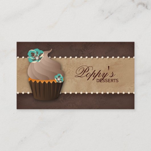 Cupcake Visitekaartje Floral Brown Blauwgroen (Voorkant)