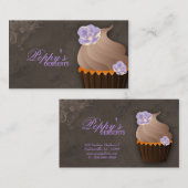 Cupcake Visitekaartje Floral Brown Paarse Vintage (Voorkant / Achterkant)