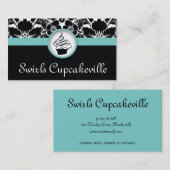 Cupcake Visitekaartje Floral Damask Baby Blue (Voorkant / Achterkant)