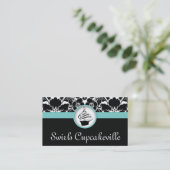 Cupcake Visitekaartje Floral Damask Baby Blue (Staand voorkant)
