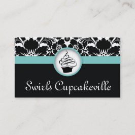 Cupcake Visitekaartje Floral Damask Baby Blue