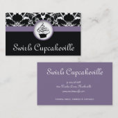 Cupcake Visitekaartje Floral Damask Paars (Voorkant / Achterkant)