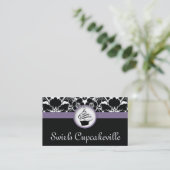 Cupcake Visitekaartje Floral Damask Paars (Staand voorkant)