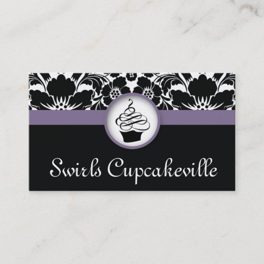 Cupcake Visitekaartje Floral Damask Paars (Voorkant)