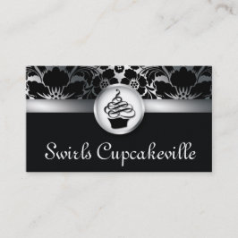 Cupcake Visitekaartje Floral Damask Silver