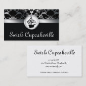 Cupcake Visitekaartje Floral Damask Silver (Voorkant / Achterkant)