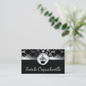 Cupcake Visitekaartje Floral Damask Silver (Staand voorkant)
