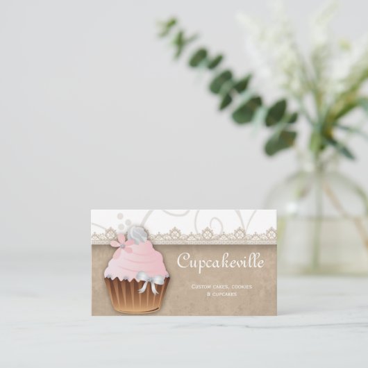 Cupcake Visitekaartje  Lace (Staand voorkant)