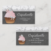 Cupcake Visitekaartje  Lace Pink Grey (Voorkant / Achterkant)