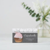 Cupcake Visitekaartje  Lace Pink Grey (Staand voorkant)