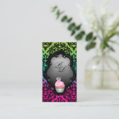 Cupcake Visitekaartje Retro Damask Pink Green (Staand voorkant)